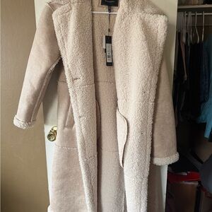 BCBGMaxAzria Cream Faux Shearling Long Trench Coat